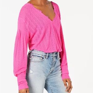 Free People
Dream Girl V-Neck Bishop-Sleeve Top